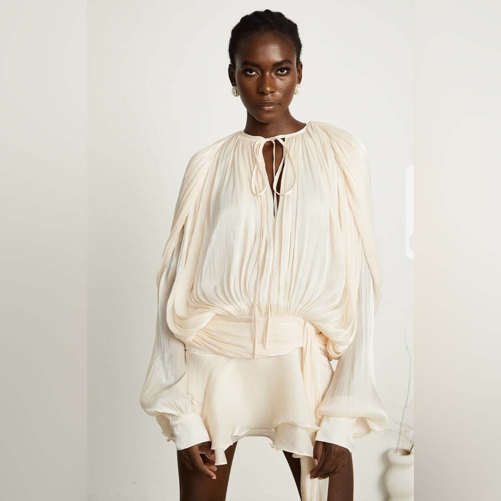 Neutral Fully Pleated Ruffled Mini Dress